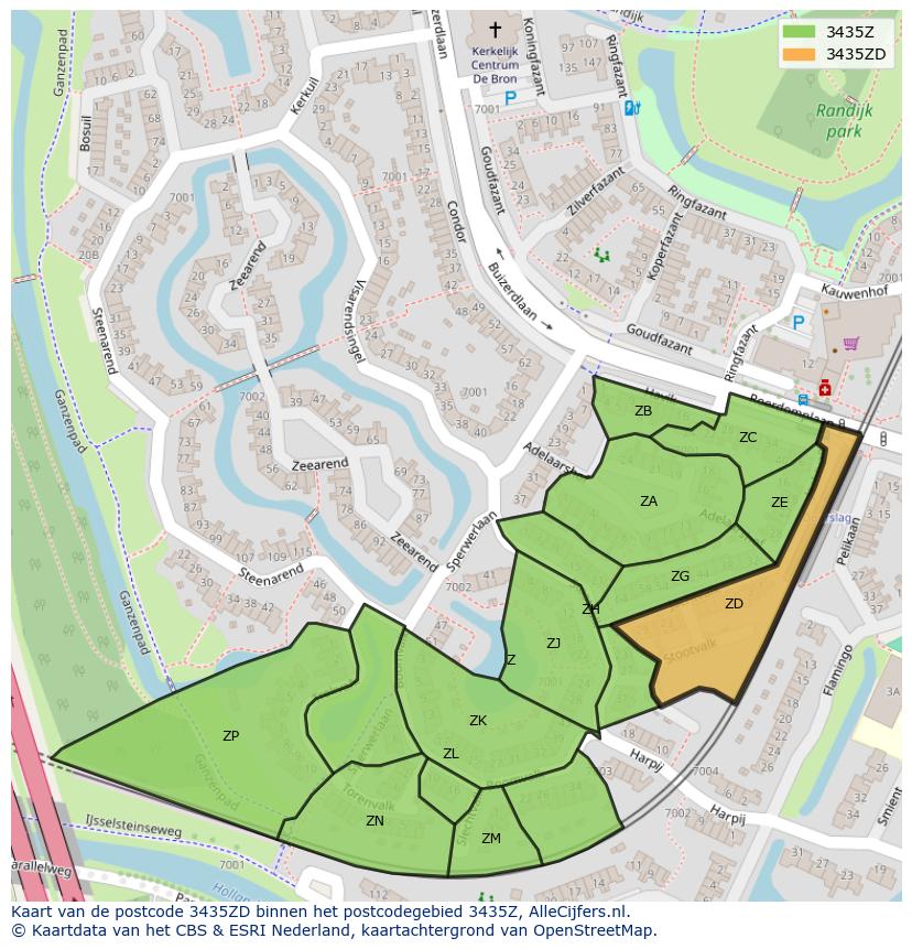 Afbeelding van het postcodegebied 3435 ZD op de kaart.