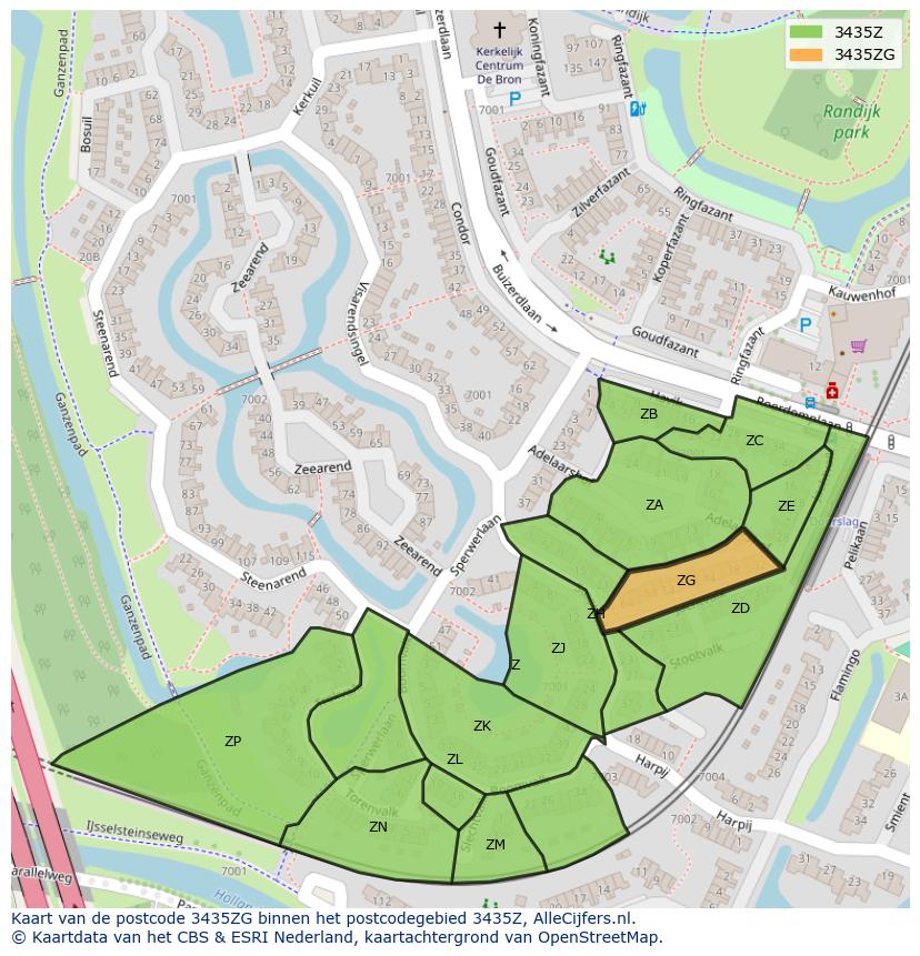 Afbeelding van het postcodegebied 3435 ZG op de kaart.