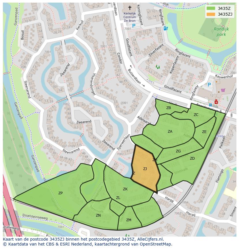 Afbeelding van het postcodegebied 3435 ZJ op de kaart.