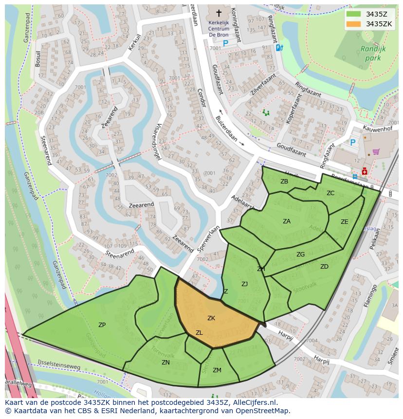 Afbeelding van het postcodegebied 3435 ZK op de kaart.