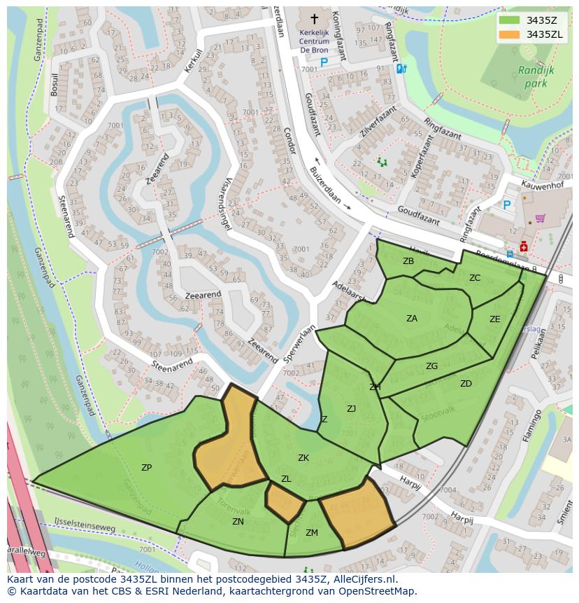 Afbeelding van het postcodegebied 3435 ZL op de kaart.