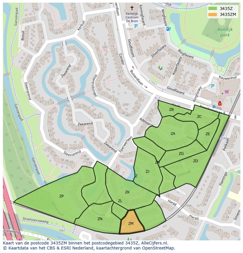 Afbeelding van het postcodegebied 3435 ZM op de kaart.