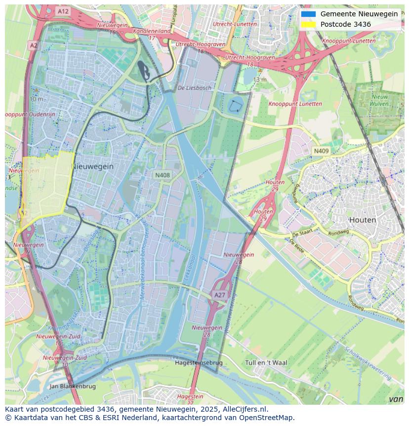 Afbeelding van het postcodegebied 3436 op de kaart.