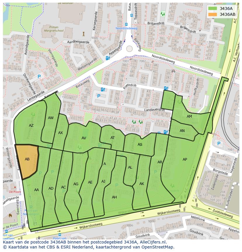 Afbeelding van het postcodegebied 3436 AB op de kaart.