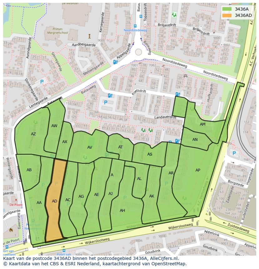 Afbeelding van het postcodegebied 3436 AD op de kaart.