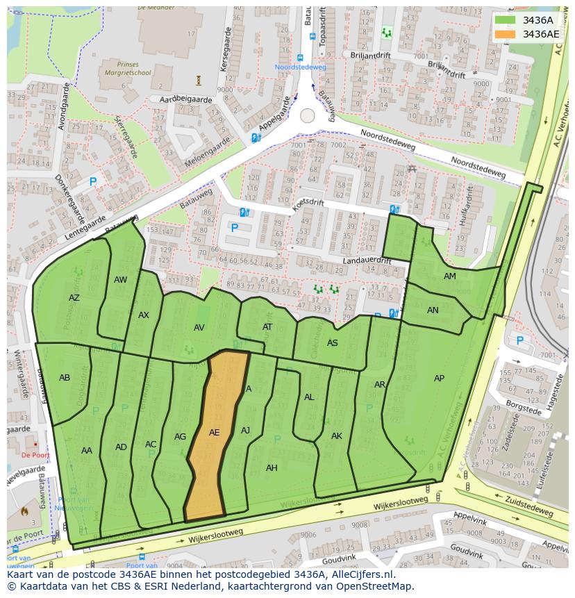 Afbeelding van het postcodegebied 3436 AE op de kaart.