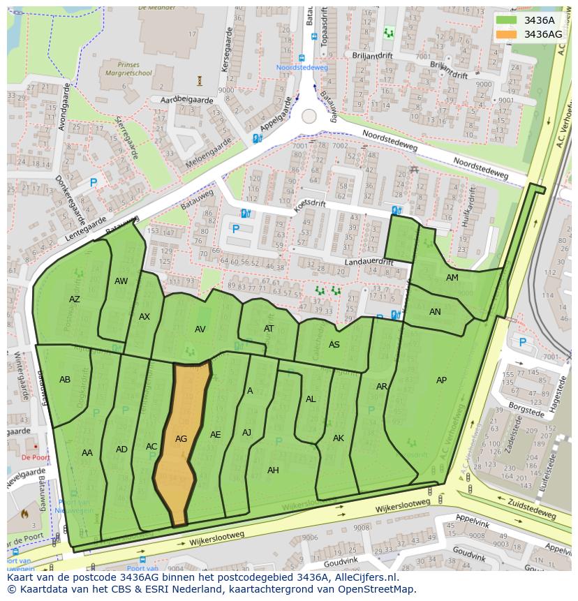 Afbeelding van het postcodegebied 3436 AG op de kaart.