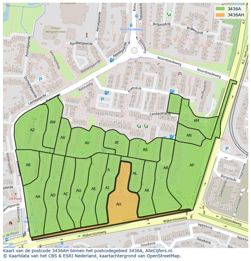 Afbeelding van het postcodegebied 3436 AH op de kaart.
