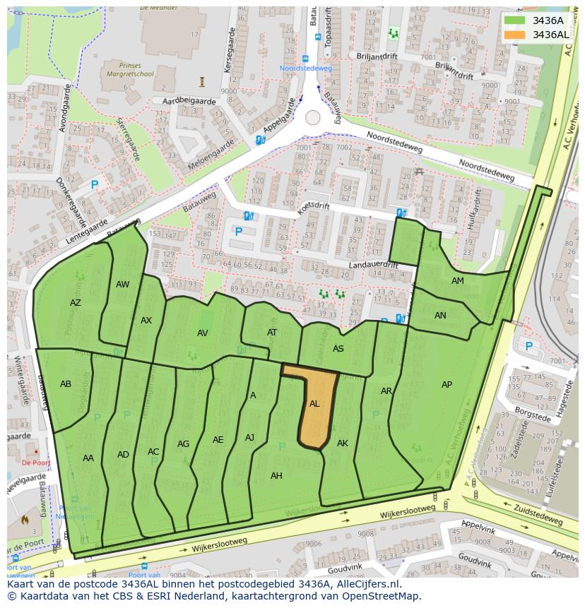 Afbeelding van het postcodegebied 3436 AL op de kaart.