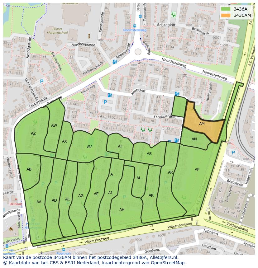 Afbeelding van het postcodegebied 3436 AM op de kaart.