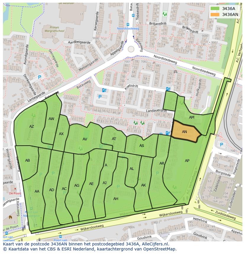 Afbeelding van het postcodegebied 3436 AN op de kaart.
