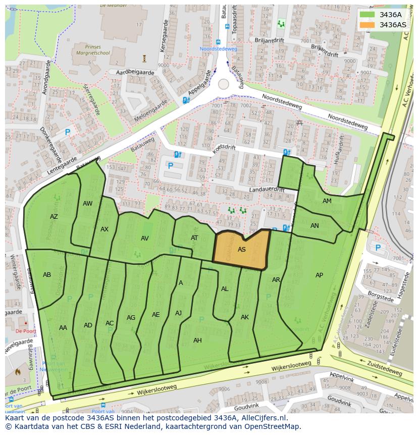 Afbeelding van het postcodegebied 3436 AS op de kaart.