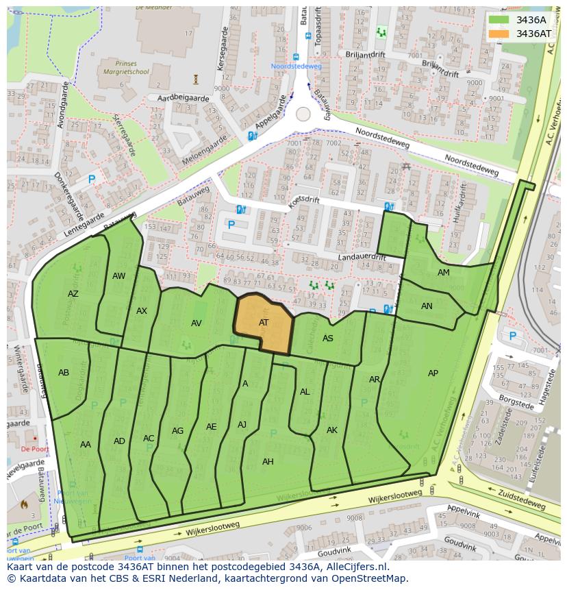 Afbeelding van het postcodegebied 3436 AT op de kaart.