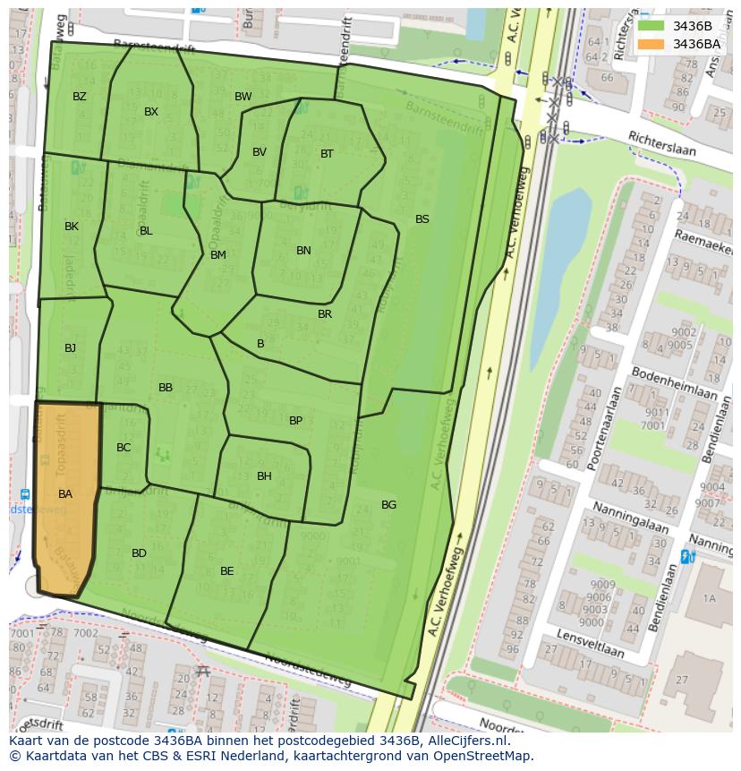 Afbeelding van het postcodegebied 3436 BA op de kaart.