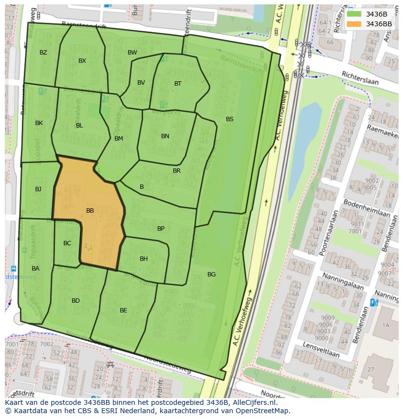 Afbeelding van het postcodegebied 3436 BB op de kaart.