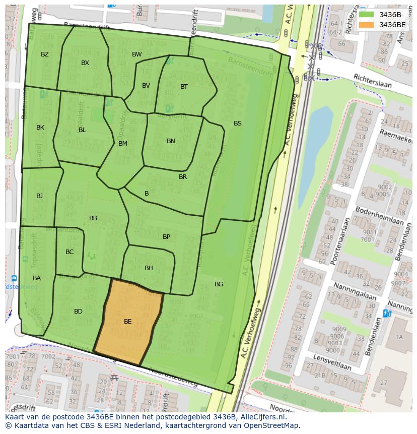 Afbeelding van het postcodegebied 3436 BE op de kaart.