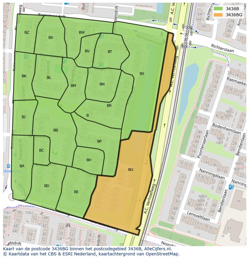 Afbeelding van het postcodegebied 3436 BG op de kaart.