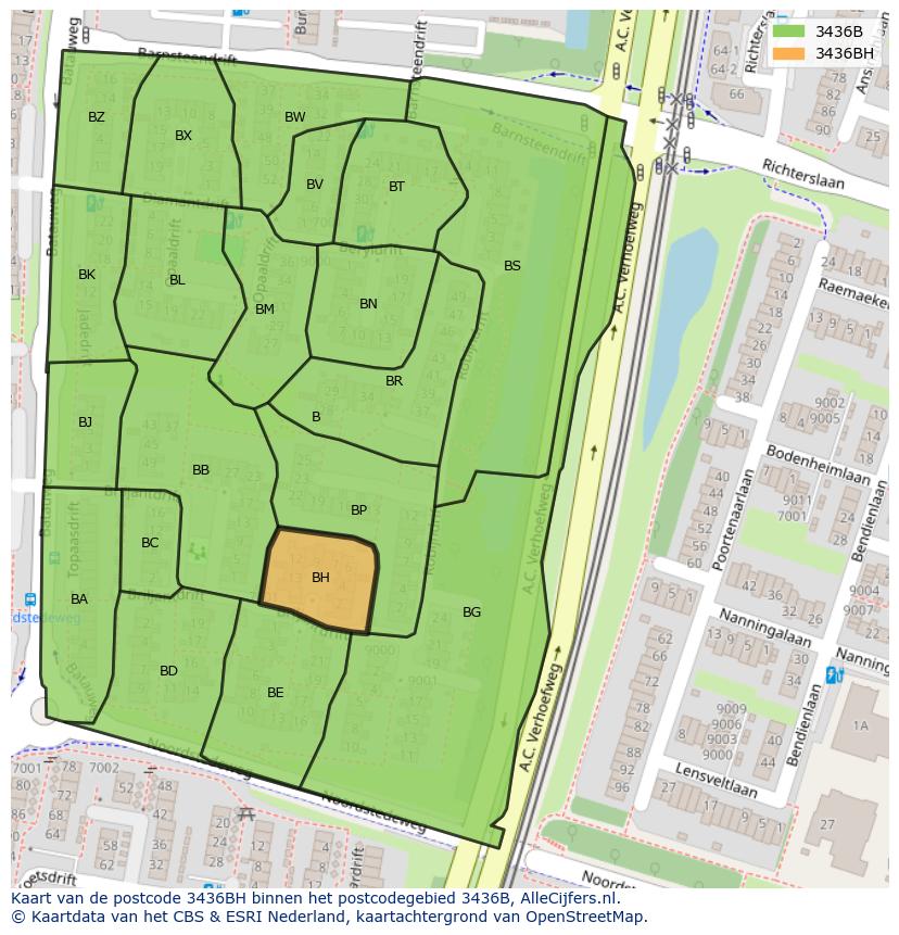 Afbeelding van het postcodegebied 3436 BH op de kaart.