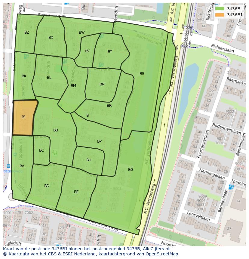 Afbeelding van het postcodegebied 3436 BJ op de kaart.