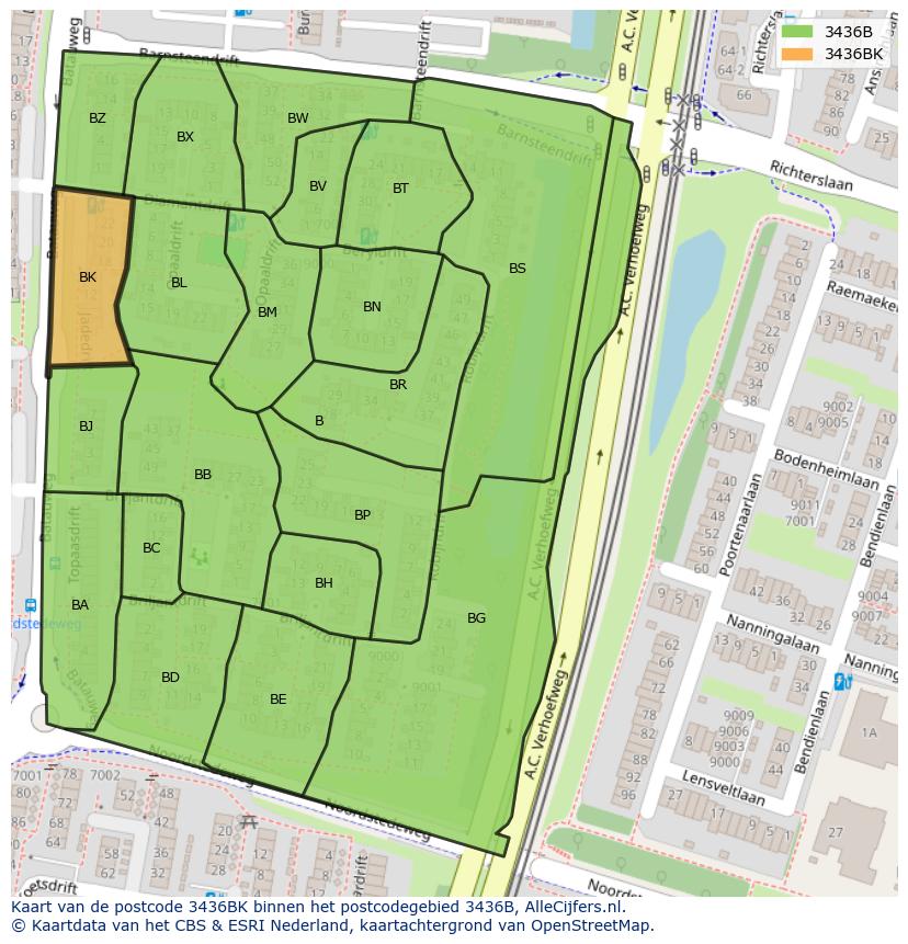 Afbeelding van het postcodegebied 3436 BK op de kaart.