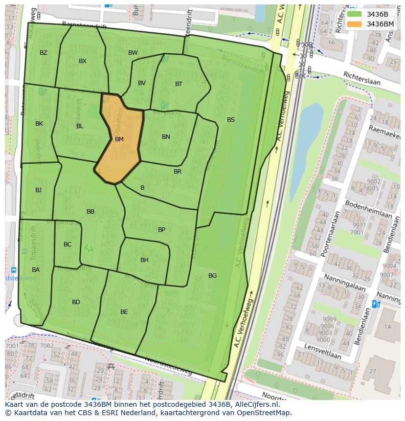 Afbeelding van het postcodegebied 3436 BM op de kaart.