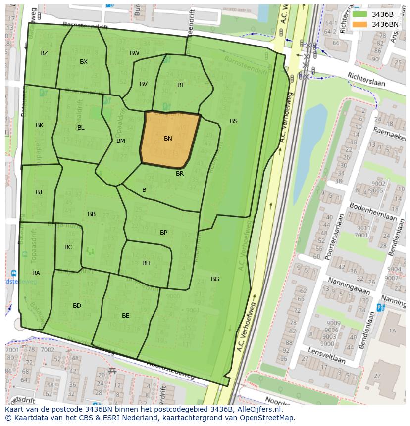 Afbeelding van het postcodegebied 3436 BN op de kaart.