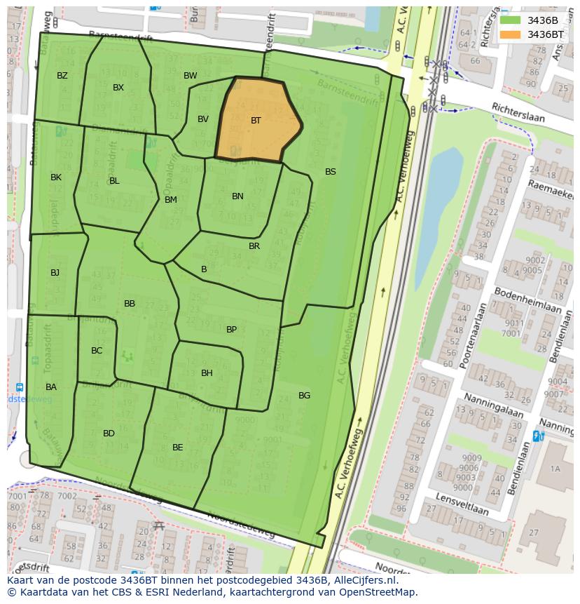 Afbeelding van het postcodegebied 3436 BT op de kaart.