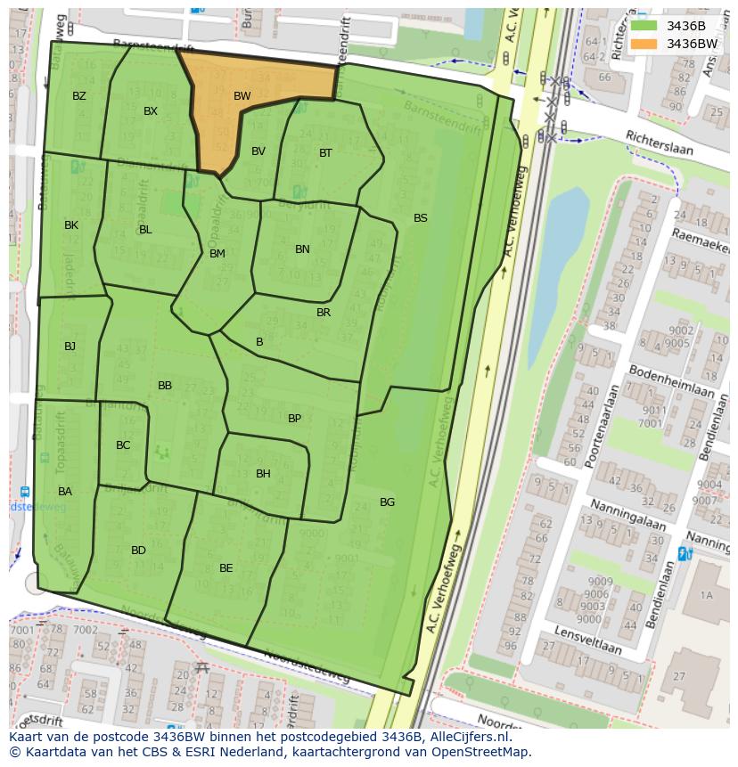 Afbeelding van het postcodegebied 3436 BW op de kaart.