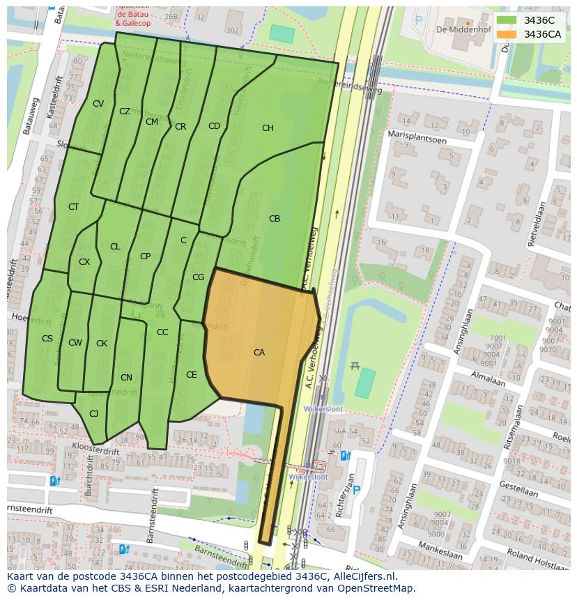 Afbeelding van het postcodegebied 3436 CA op de kaart.