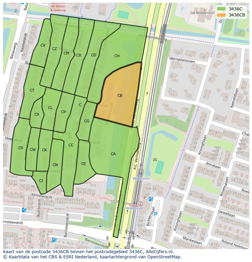Afbeelding van het postcodegebied 3436 CB op de kaart.