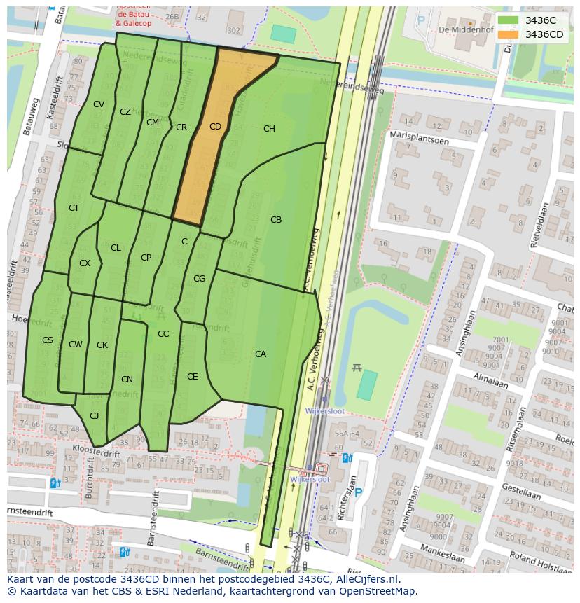 Afbeelding van het postcodegebied 3436 CD op de kaart.