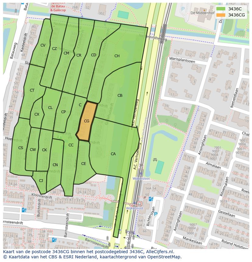 Afbeelding van het postcodegebied 3436 CG op de kaart.