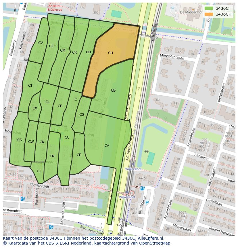 Afbeelding van het postcodegebied 3436 CH op de kaart.