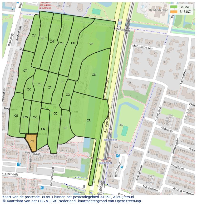Afbeelding van het postcodegebied 3436 CJ op de kaart.