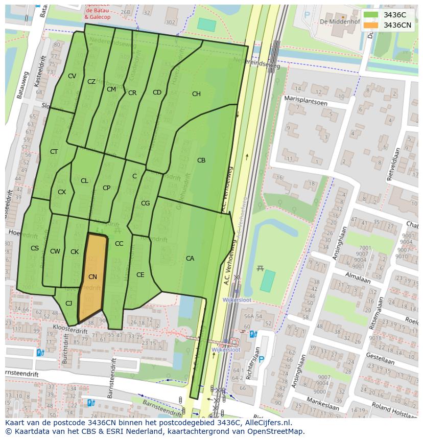 Afbeelding van het postcodegebied 3436 CN op de kaart.