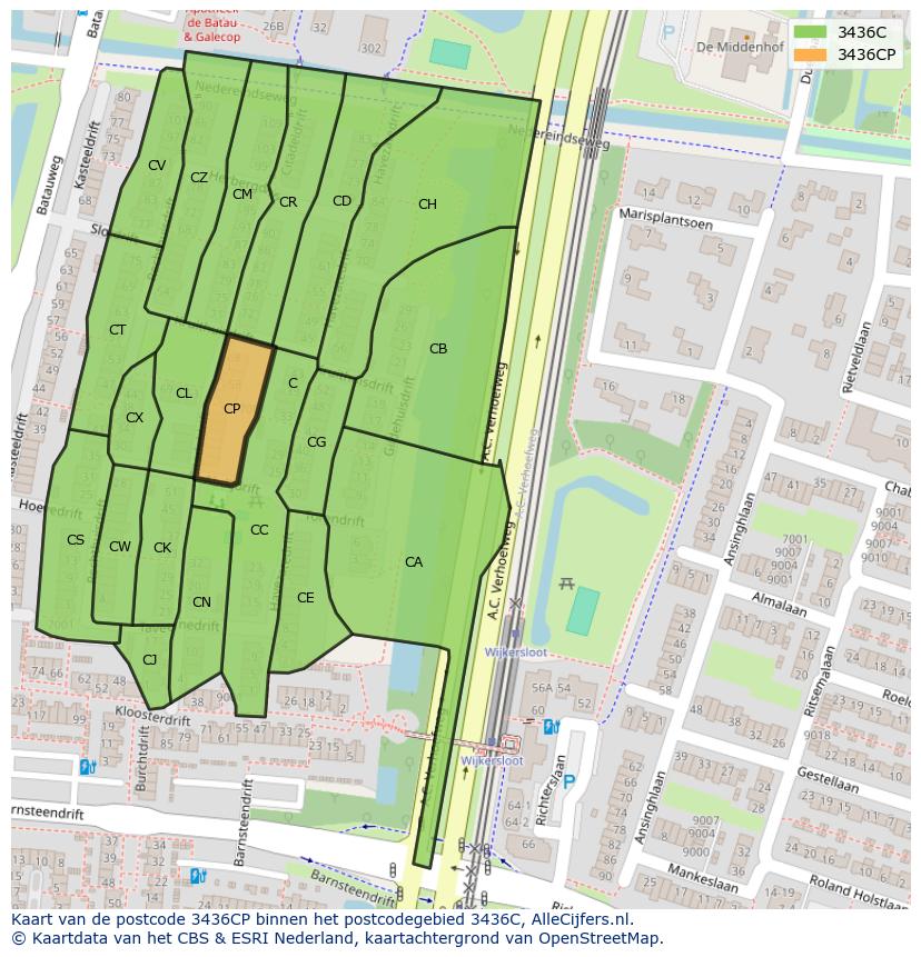 Afbeelding van het postcodegebied 3436 CP op de kaart.