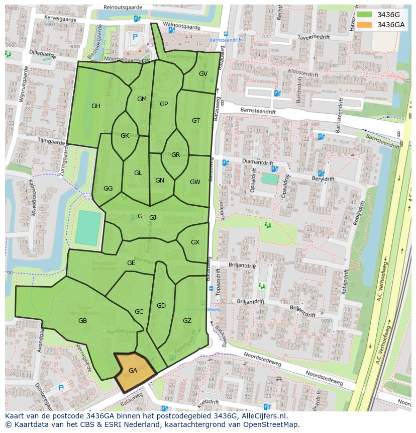 Afbeelding van het postcodegebied 3436 GA op de kaart.