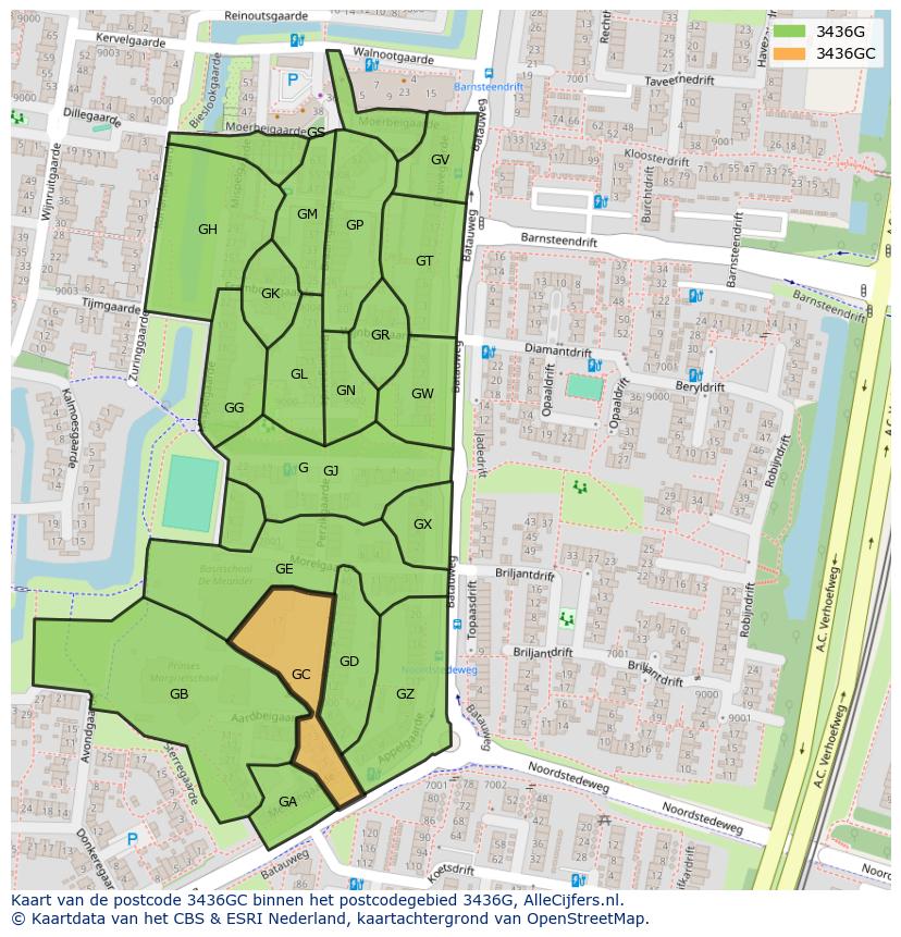 Afbeelding van het postcodegebied 3436 GC op de kaart.