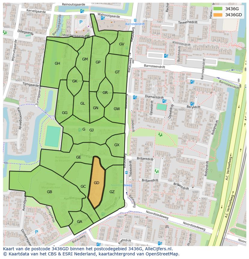 Afbeelding van het postcodegebied 3436 GD op de kaart.