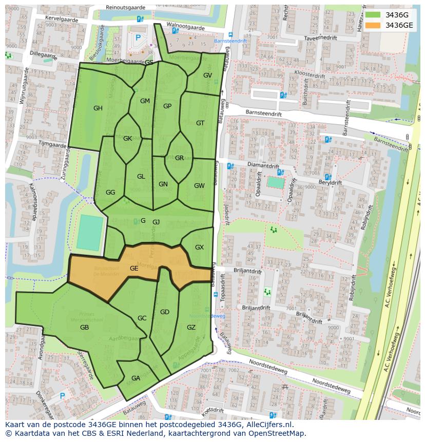 Afbeelding van het postcodegebied 3436 GE op de kaart.