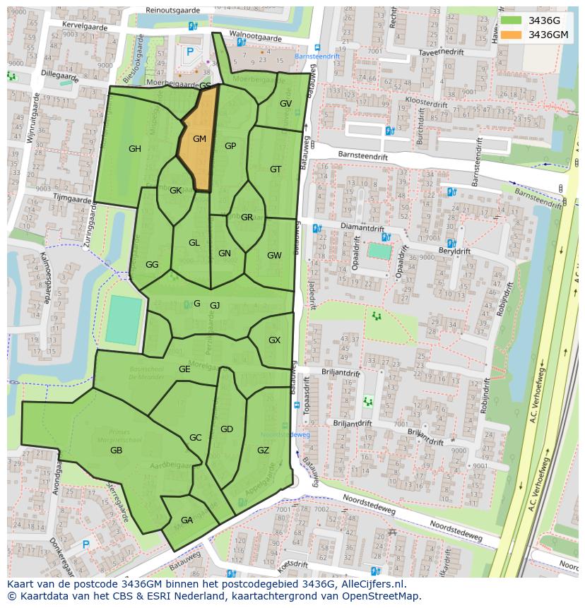 Afbeelding van het postcodegebied 3436 GM op de kaart.