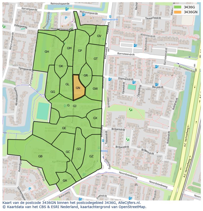 Afbeelding van het postcodegebied 3436 GN op de kaart.