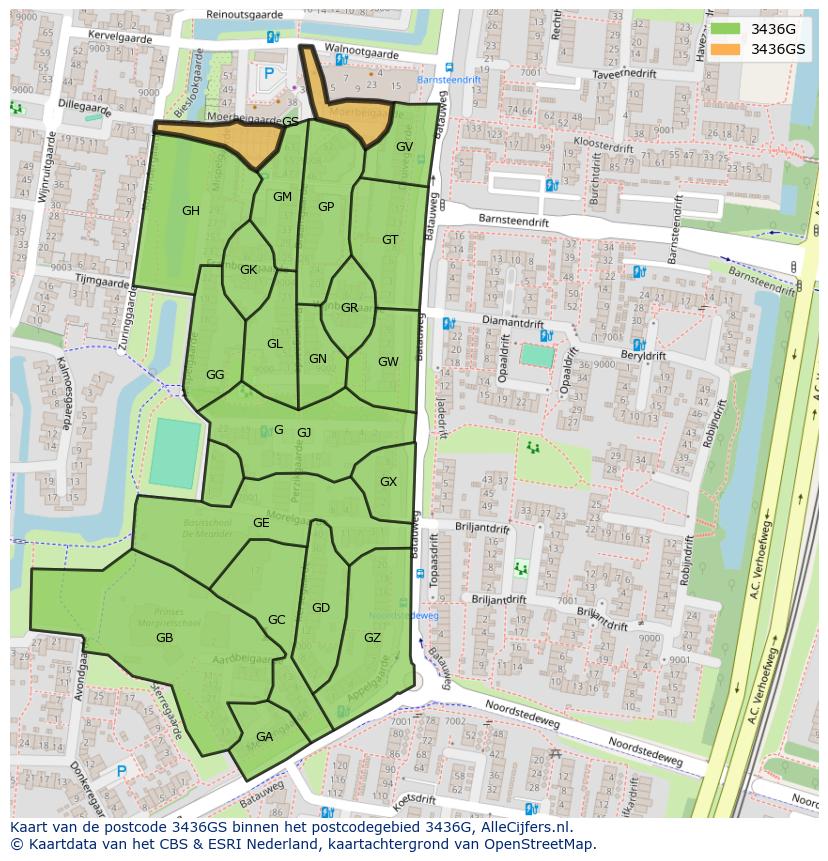 Afbeelding van het postcodegebied 3436 GS op de kaart.