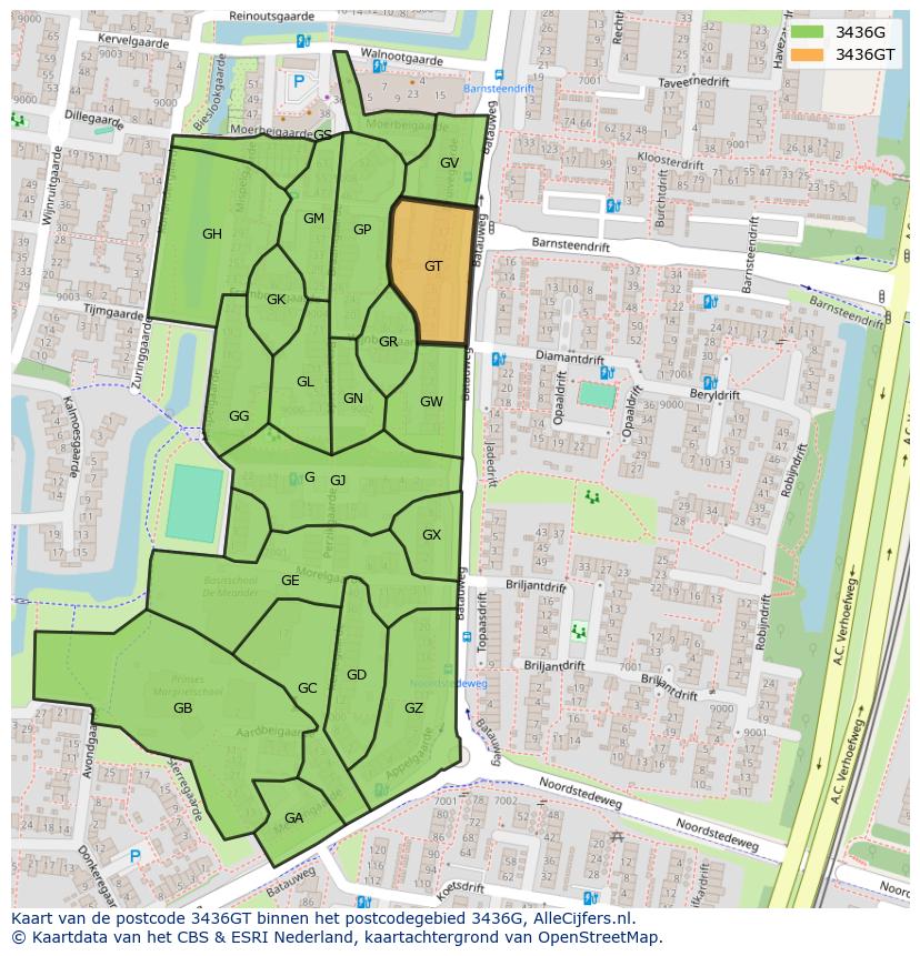 Afbeelding van het postcodegebied 3436 GT op de kaart.
