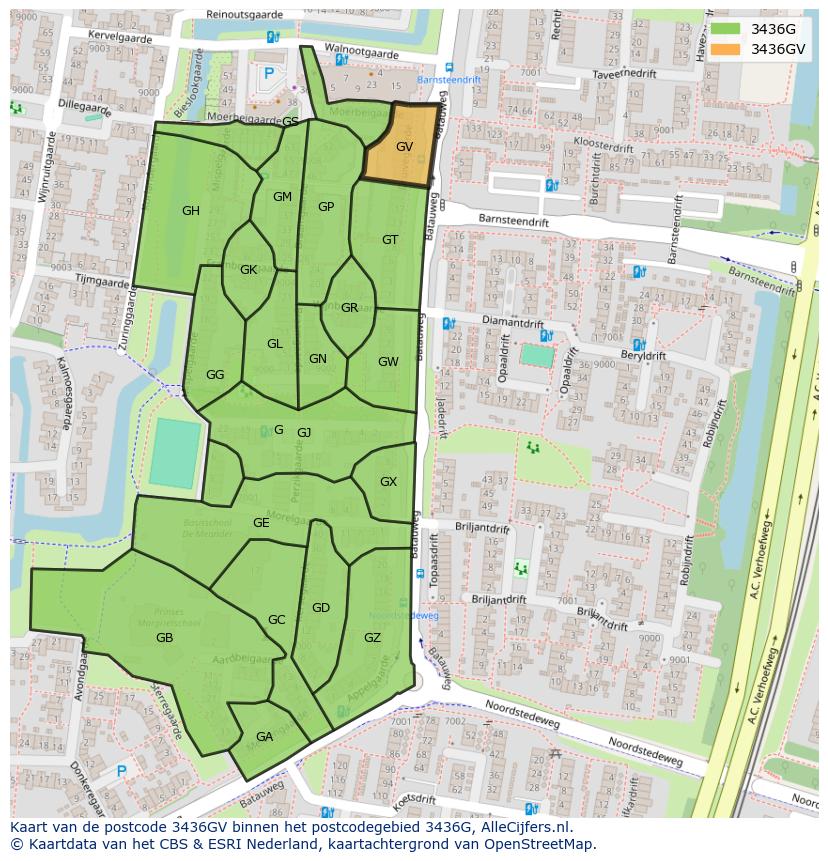 Afbeelding van het postcodegebied 3436 GV op de kaart.