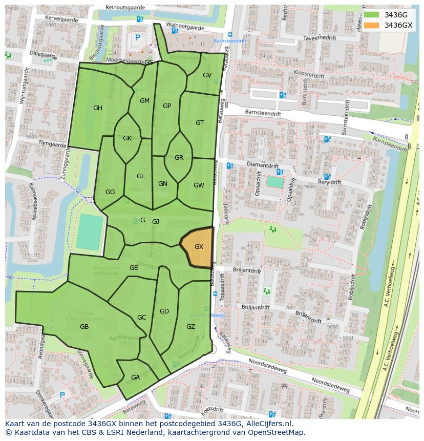 Afbeelding van het postcodegebied 3436 GX op de kaart.