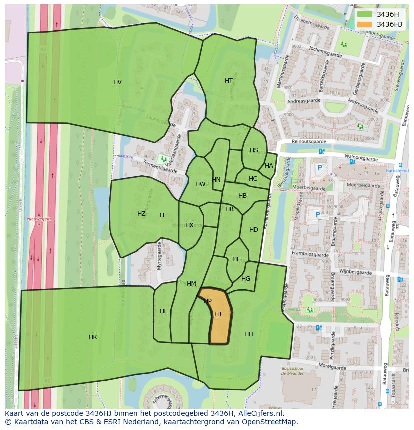 Afbeelding van het postcodegebied 3436 HJ op de kaart.