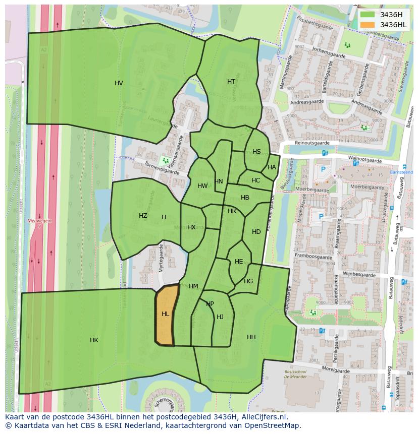 Afbeelding van het postcodegebied 3436 HL op de kaart.