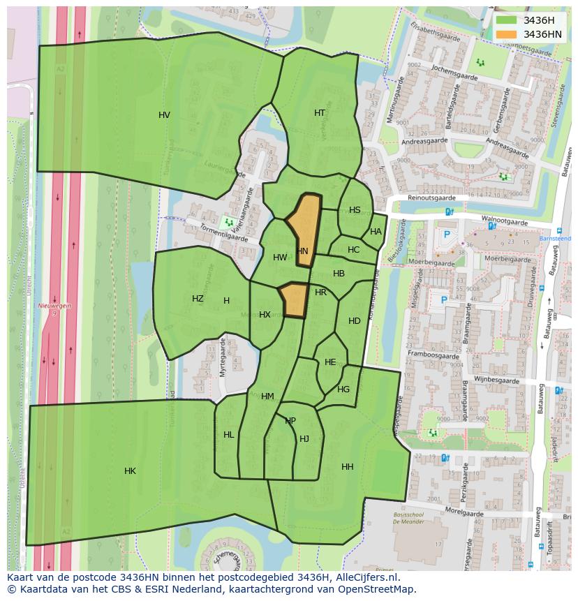 Afbeelding van het postcodegebied 3436 HN op de kaart.