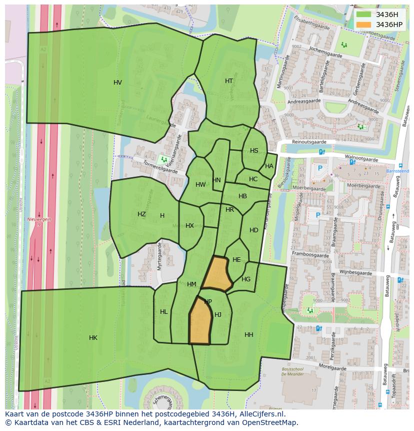 Afbeelding van het postcodegebied 3436 HP op de kaart.